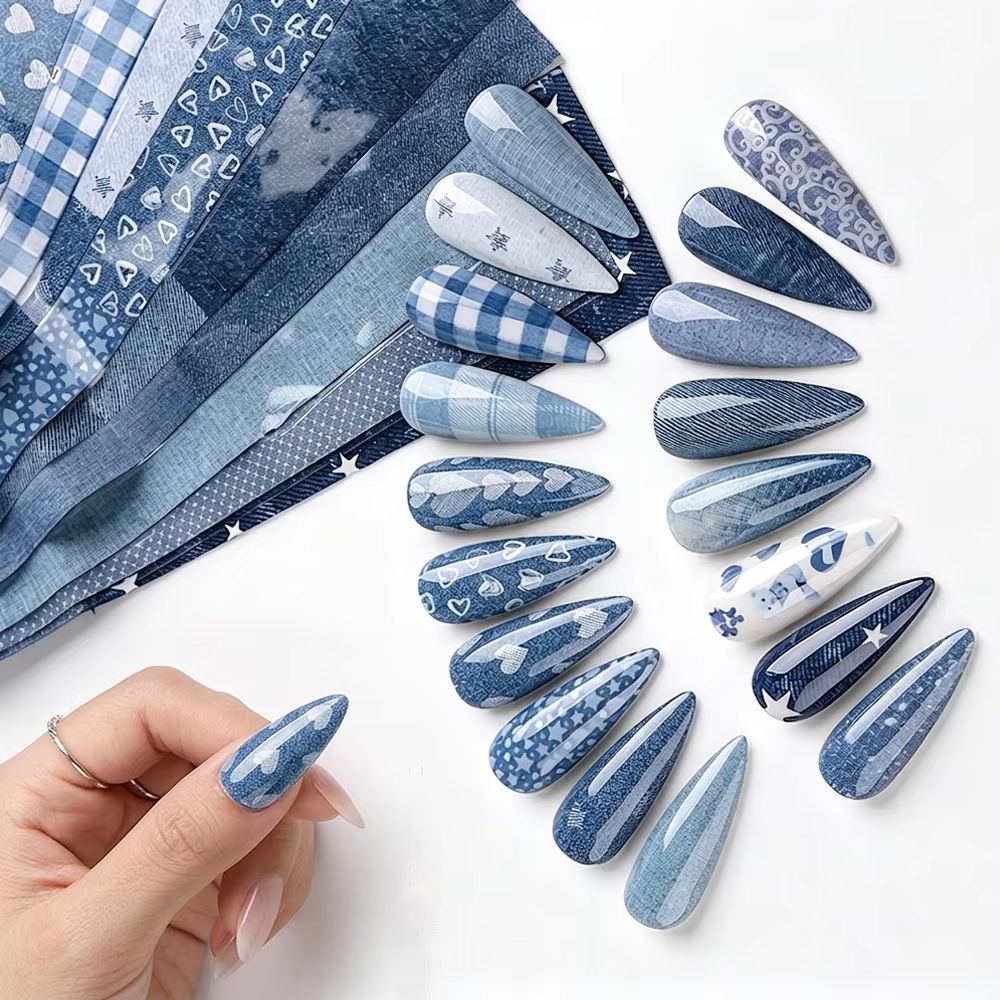 10Pcs/Lot Denim Print Nail Tra - Nail Art Denim recensione e prezzo