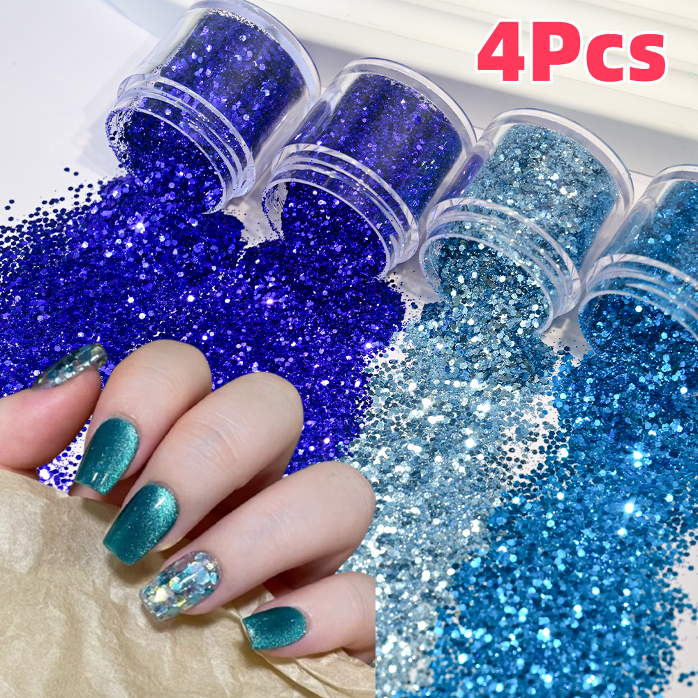 4Pcs Blue Mixed Hexagon Nail A - Nail Glitter Chrome recensione e prezzo