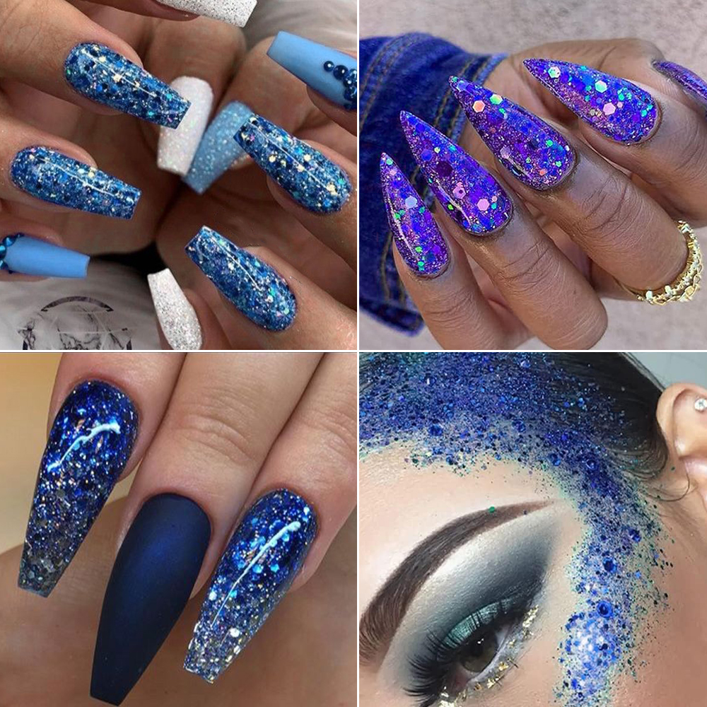 4Pcs Blue Mixed Hexagon Nail A - Nail Glitter Chrome recensione e prezzo