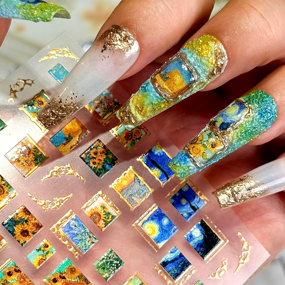 1pcs Retro Gold Stamped Frame  - Nail Art Van Gogh recensione e prezzo