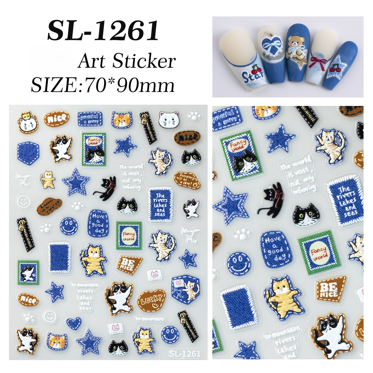3D Denim Cat Nail Art Stickers - Nail Art Denim recensione e prezzo