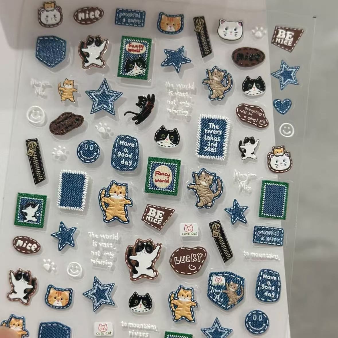 3D Denim Cat Nail Art Stickers - Nail Art Denim recensione e prezzo