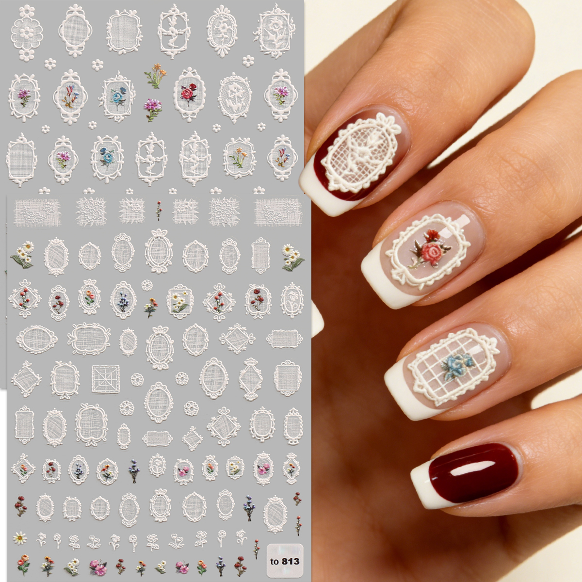 2pcs retro lace pattern frames - Nail Art Denim recensione e prezzo